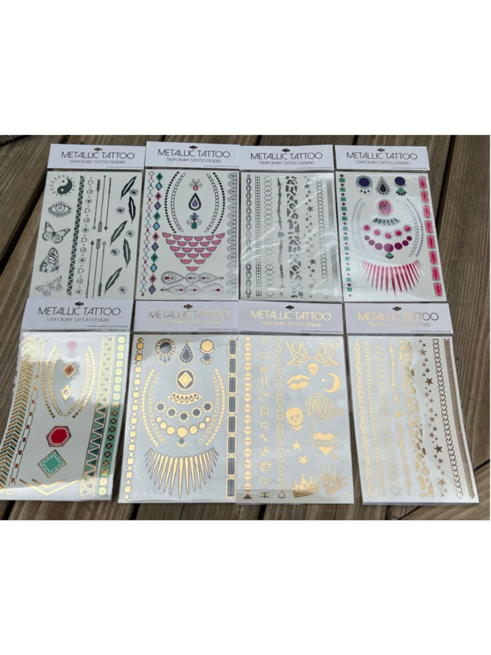 Temporary Metallic Tattoo Designs Gold Silver lot of 8 sheets